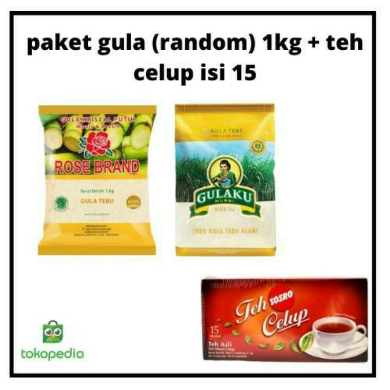 

paket gula 1 kg + teh celup isi 15