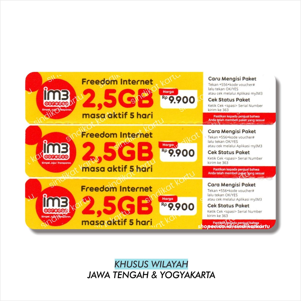Voucher Indosat 2,5GB 5hari (JATENG & YOGYA)