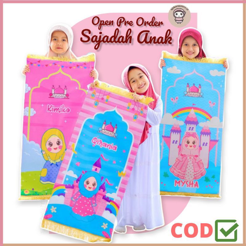 Afsheenastore Sajadah Custom Nama Sajadah Karakter Anak Perempuan