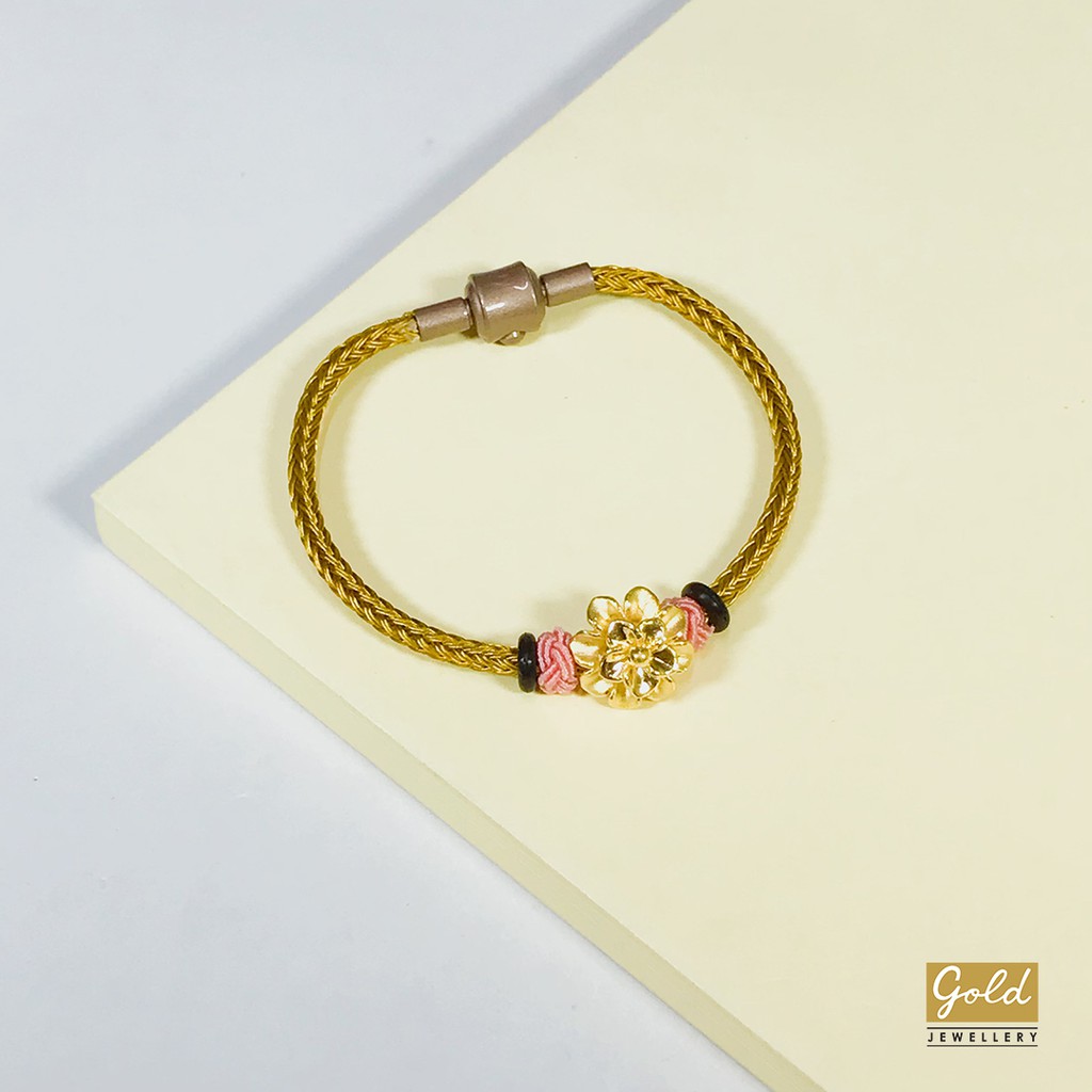Gelang tali emas hongkong 24k 999 charm lotus pdr kuning