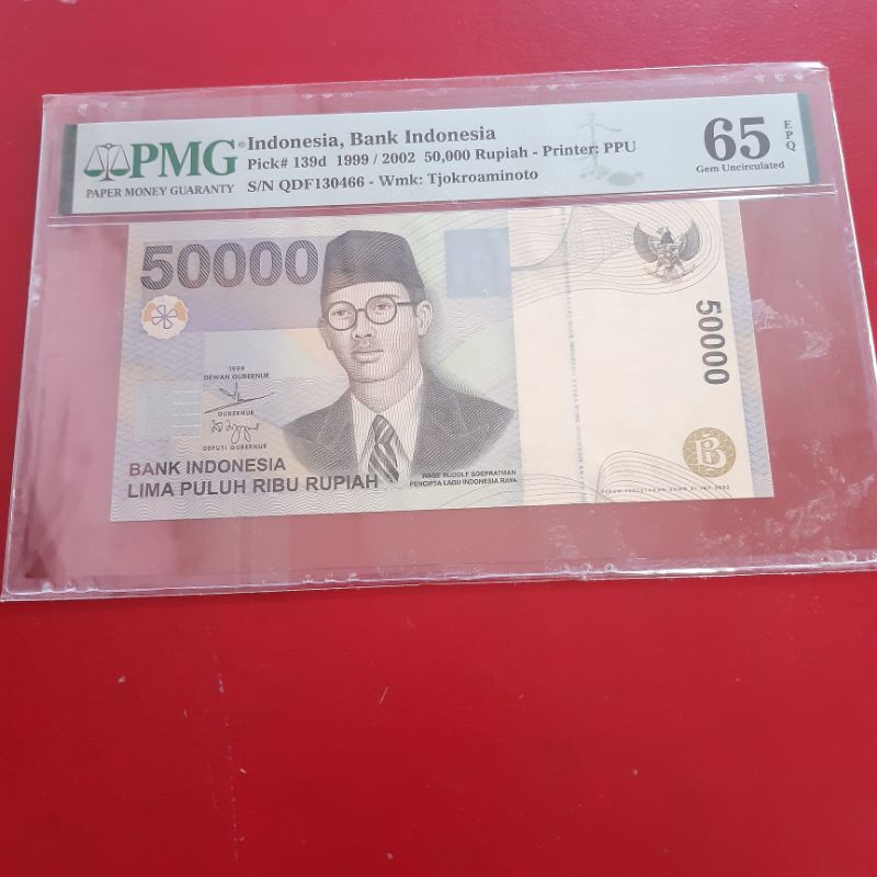 Uang Kertas Kuno 50000 Rupiah Tahun 1999 W.R WR Soepratman Supratman PMG 65 EPQ