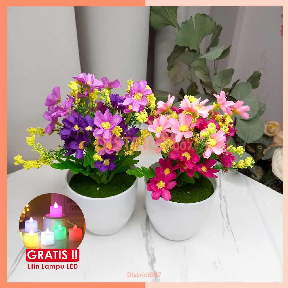 Tanaman Hias Artifisial Bunga Daisy Set Pot Bunga Dekorasi Meja Ruang Tamu Rumah Kantor