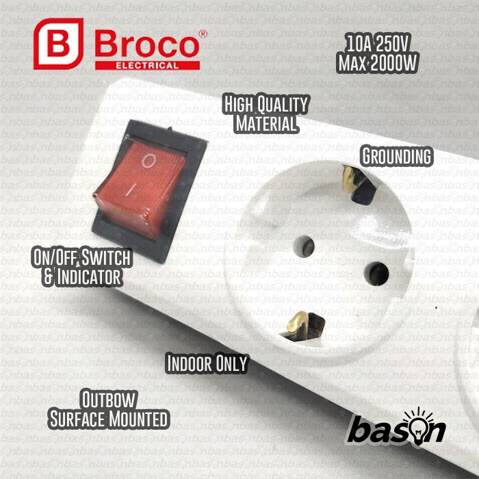 BROCO 15441 NCP 10A 250V SNI - Stop Kontak 4 Lubang Switch tanpa kabel