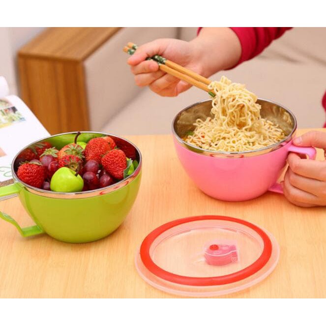 Mangkok Stainless anti panas Mangkok Stainless dgn Tangkai Pegangan (Ada tutupnya)KOREAN AIRTIGH