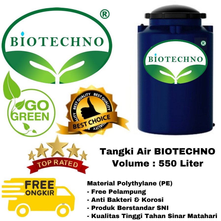 Tangki Air, Tandon Air, Tangki Air HDPE, Tangki Air Plastik BIOTECHNO 550 liter
