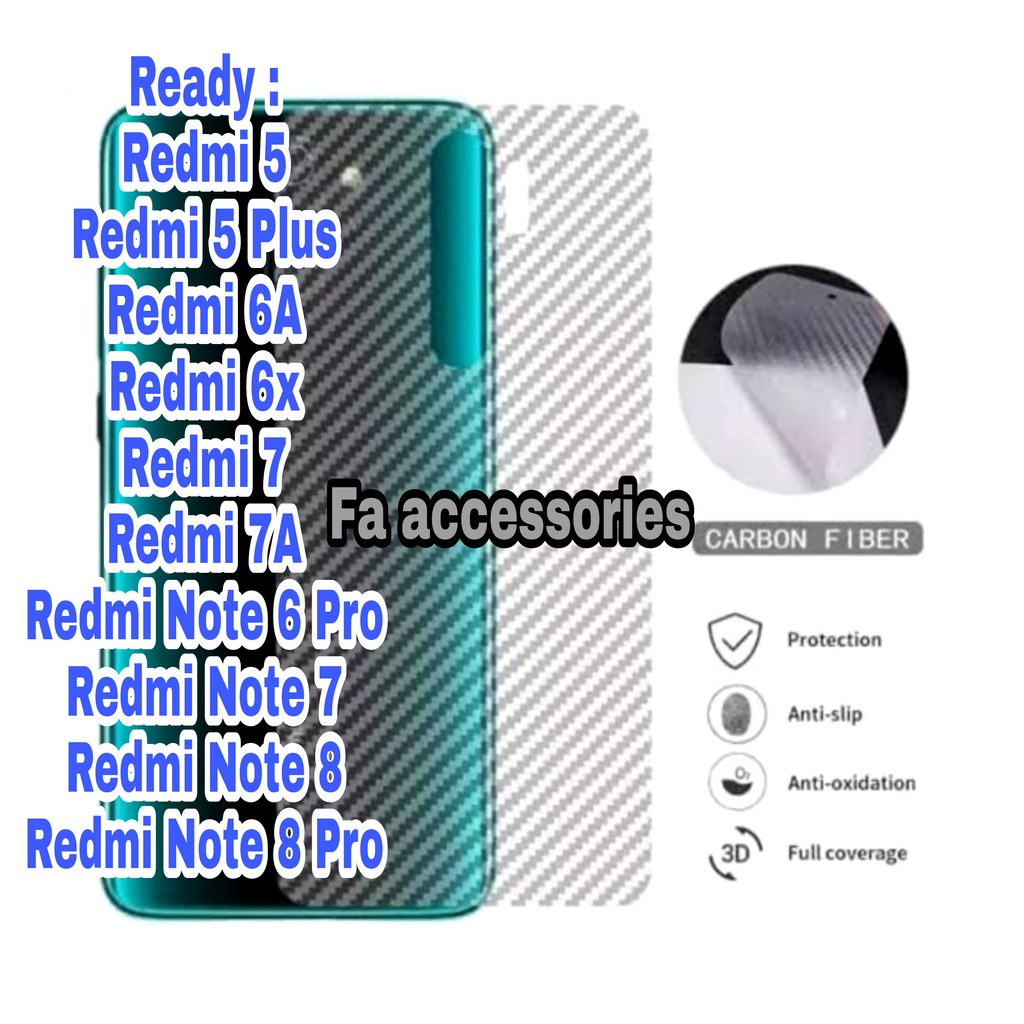 Xiaomi Redmi Note 8 8pro Note 7 7A Note 6Pro 5 5+ 7 6A 6X Skin Carbon Back Screen Protector Note Pro