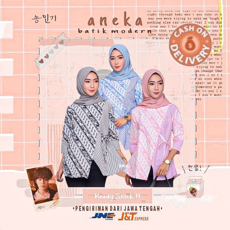 ATASAN BATIK WANITA BLOUSE WARNA HITAM BIRU PINK M L XL XXL KONDANGAN KERJA KANTOR SERAGAM