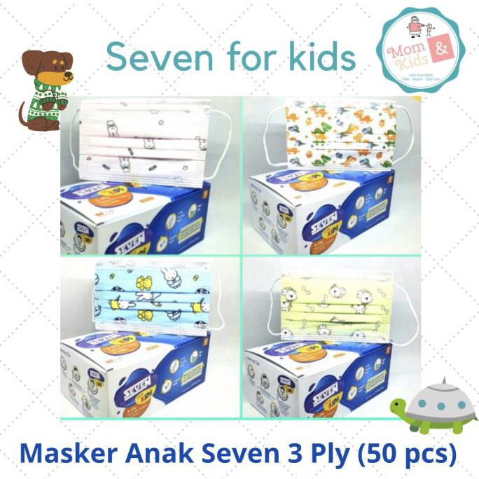 Best Seller Masker Medis Anak Seven 3 Ply 50 Pcs / Masker Seven Kids - Hijau Puppy
