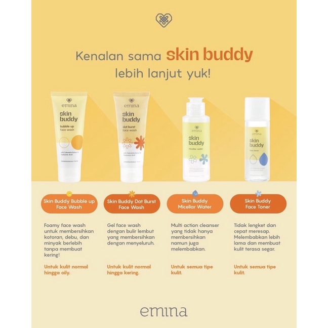 EMINA Skin Buddy SERIES | Face Wash | Scrub 60ml Dot Burst | Double Bubble | Micellar Water | Sunscreen Skin Buddy