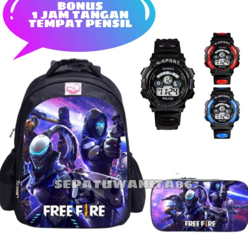 Tas Ransel Fashion Sekolah Anak Laki Laki PAUD TK SD Marvel Super Hero Freeee fireee Batmn Bonus Jam Tangan