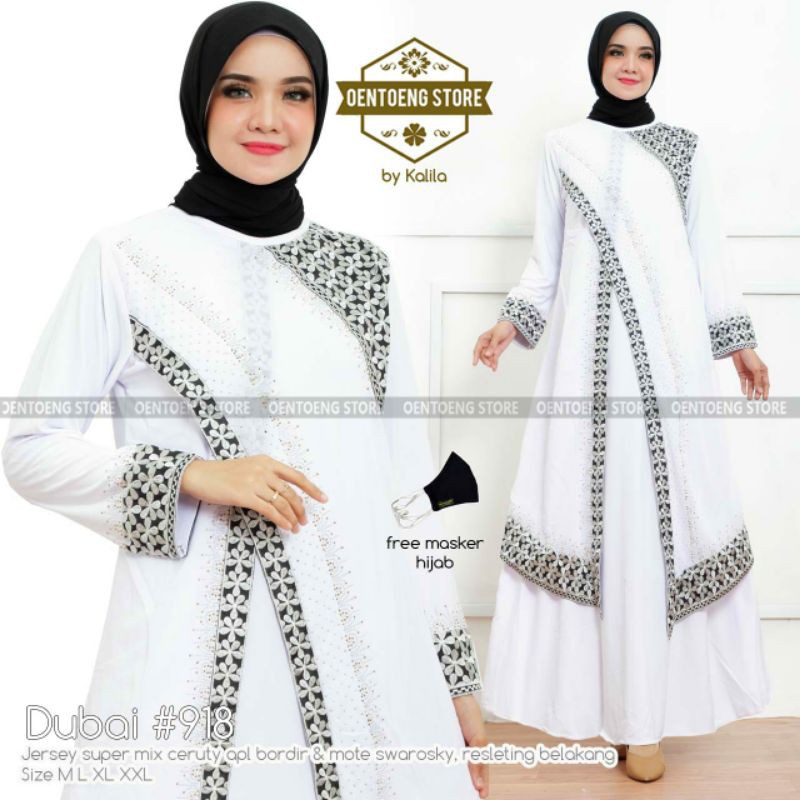 GAMIS MUSLIM ABAYA TURKI PUTIH JERSEY PREMIUM SUPER MEWAH
