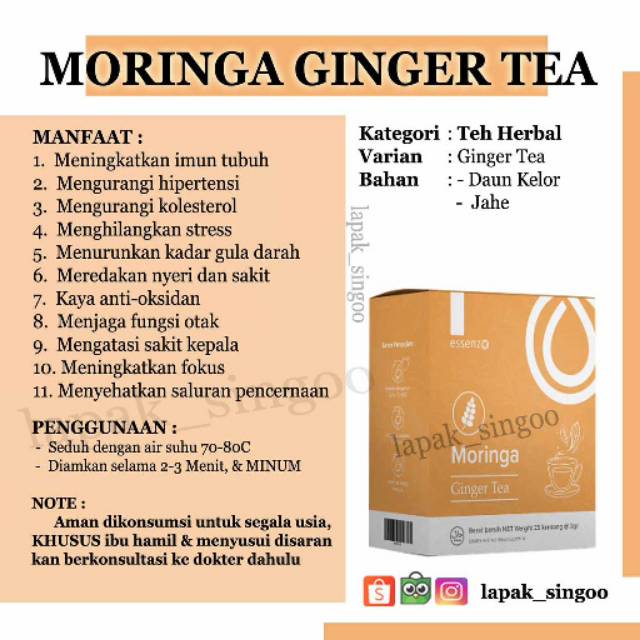 

Essenzo Moringa Ginger Tea HERBAL | Mengurangi Hipertensi & Gula Darah