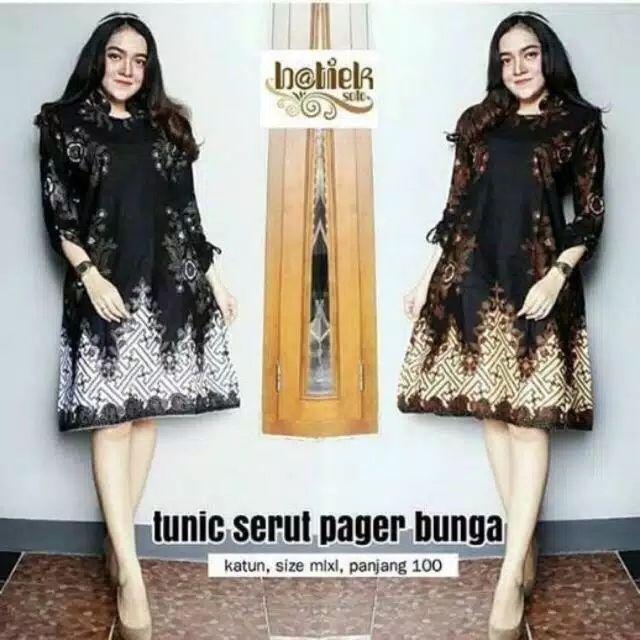 Tunic Batik Serut Pager Bunga Tunik Batik Seragam Batik Kerja Kantor Wanita Hitam Katun Solo
