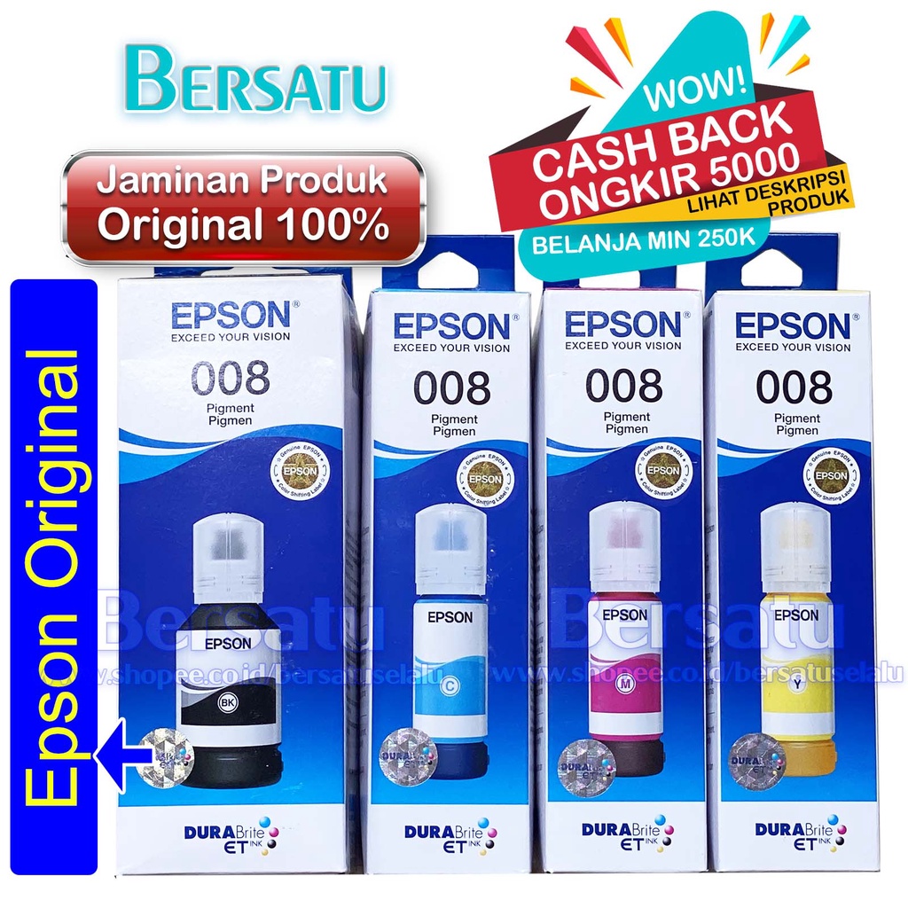 Epson 008 Black Cyan Magenta Yellow Pigment Original - Utk Printer Epson L6550  L6580 L15150 L15160 WOW Cash Back 5K