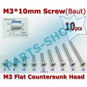 10pcs Baut M3 3x10mm Flat Countersunk Head screw baud payung 3mm*10mm + Plus