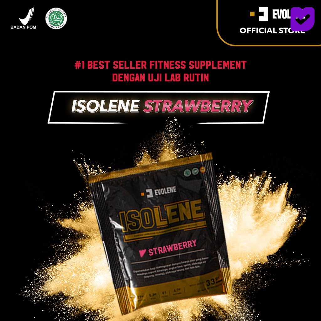 Evolene Isolene Strawberry SACHETAN - Suplemen fitness pembentuk Otot