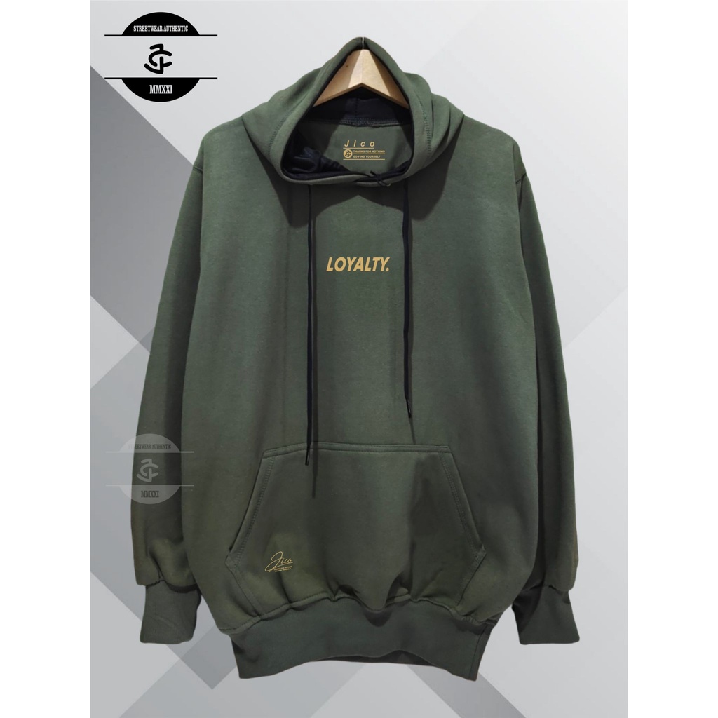 Hoodie Sweater Pria Wanita Oversize Warna Hijau Tua List Loyalty Brand Original Distro JICO Kota Ban