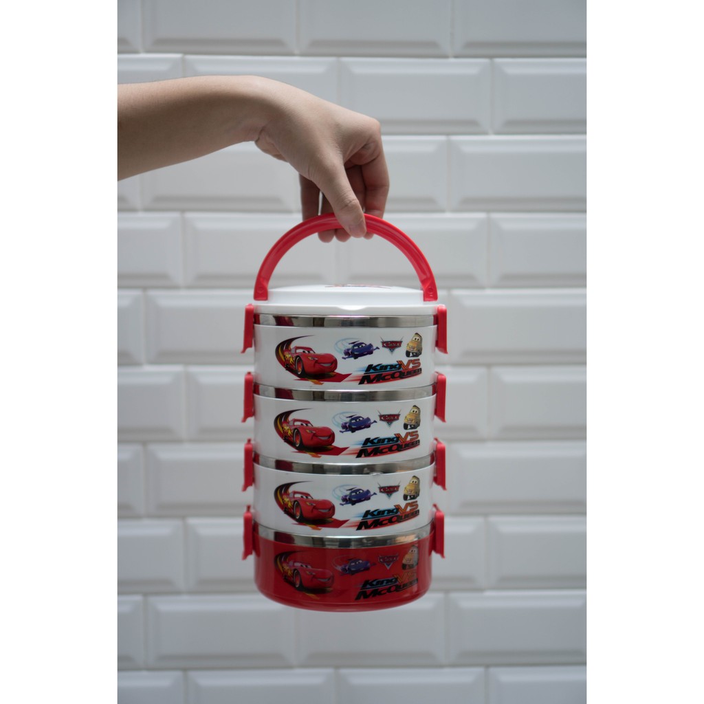 Rantang Karakter Susun 4 - Cars (Plastik, Daleman Stainless)