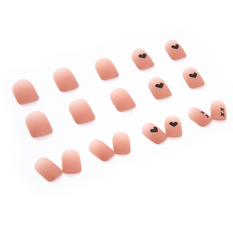 24pcs / box Kuku Palsu Persegi Motif Hati Warna Oranye / Hitam Untuk Nail Art R530