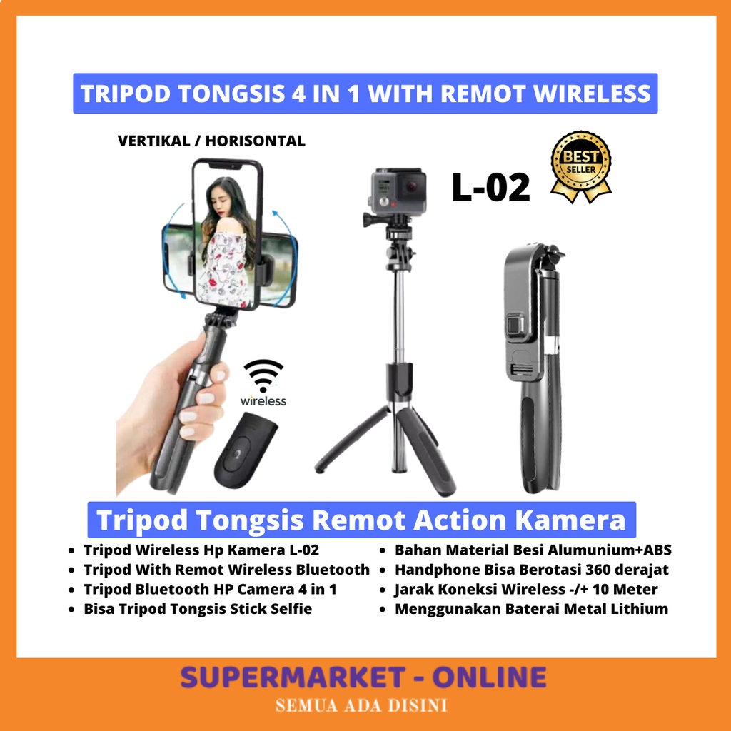 TERLARIS Tripod Tongsis Mini HP Handphone Kamera Stick Selfie Wireless Bluetooth Rotasi Handphone 36