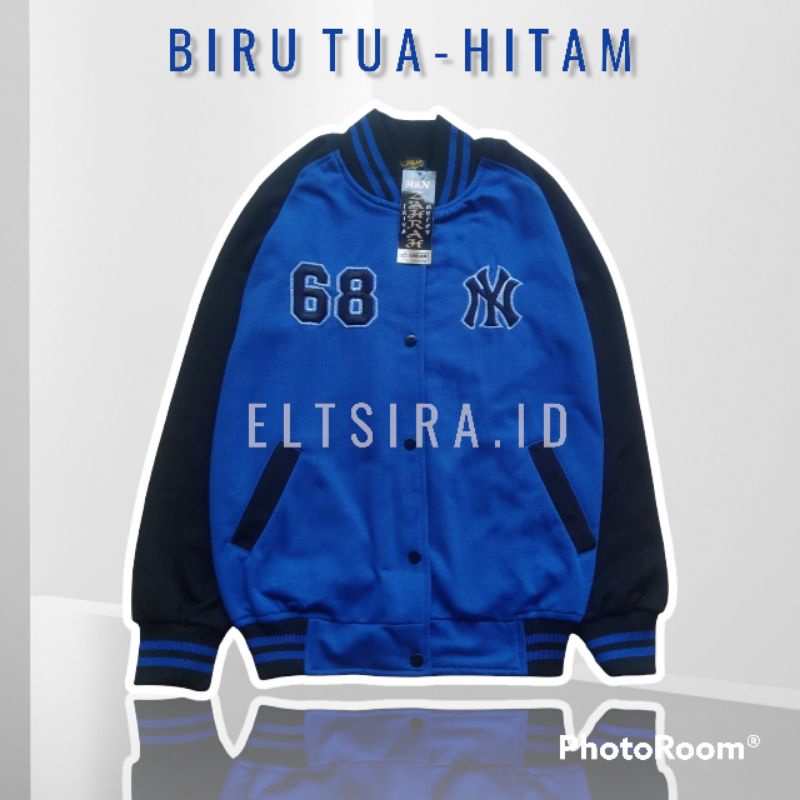[COD & TERMURAH] Jaket Varsity/Baseball Wanita Pria/Model Terbaru || Biru Tua - Hitam
