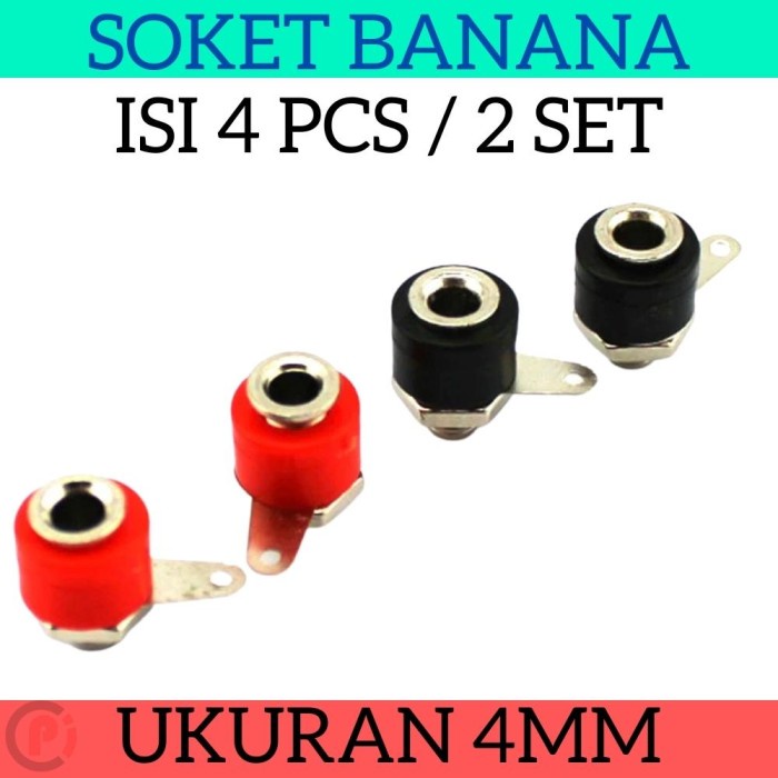 Isi 4 Pcs Socket Banana Female Soket Bush Betina 2 Set Merah Hitam