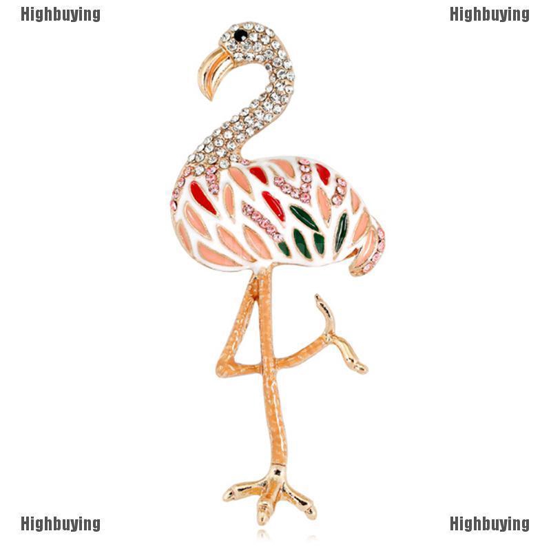 Bros Pin Enamel Bentuk Flamingo Aksen Berlian Imitasi Untuk Pernikahan