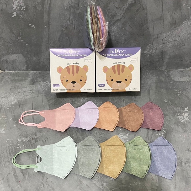 Masker Duckbill DR ITC Anak Rainbow Mix Warna 1 Box Isi 50 Pcs