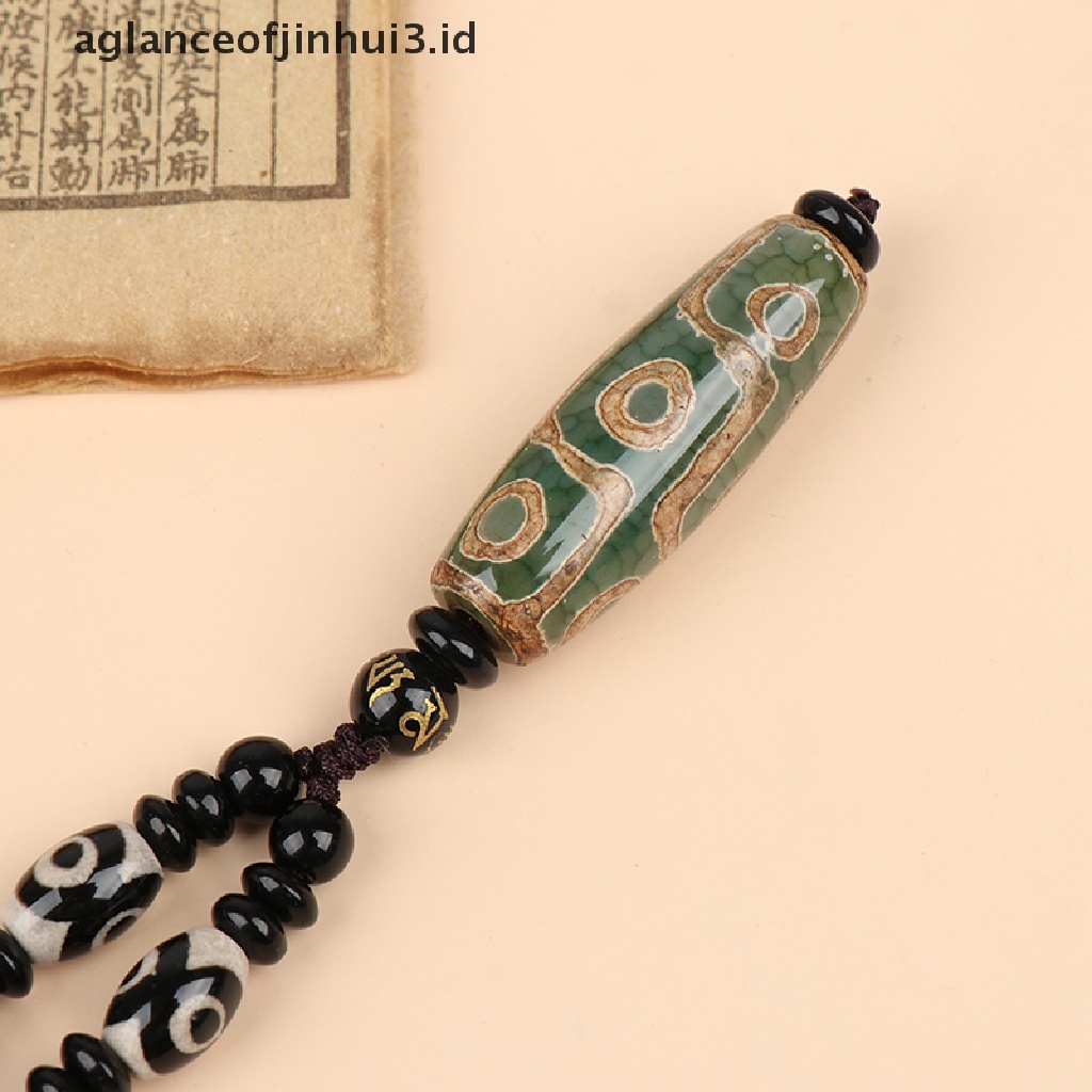 Kalung Choker Dengan Liontin Manik-Manik Bentuk Dzi Tibet Natural