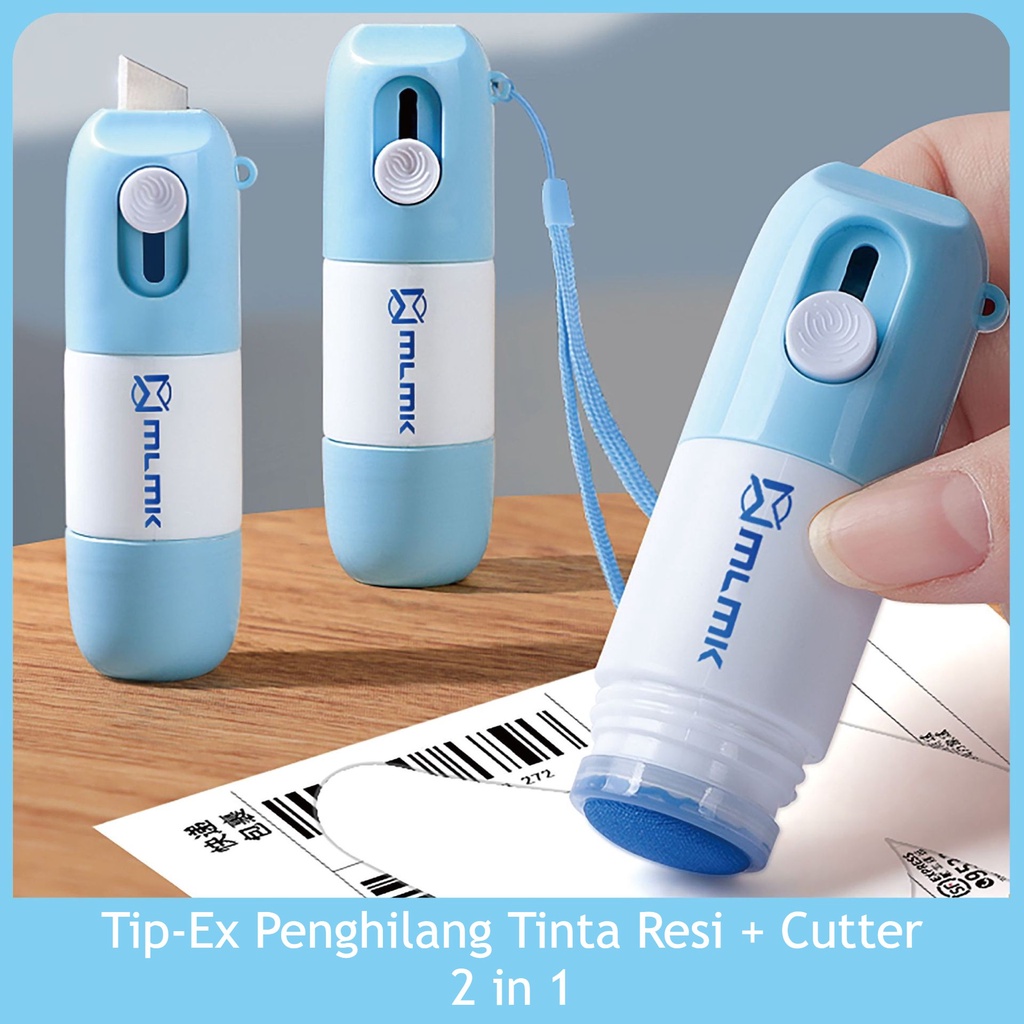 Tip-Ex Penghilang Informasi Resi + Cutter Mini 2 in 1 Pembuka Paket