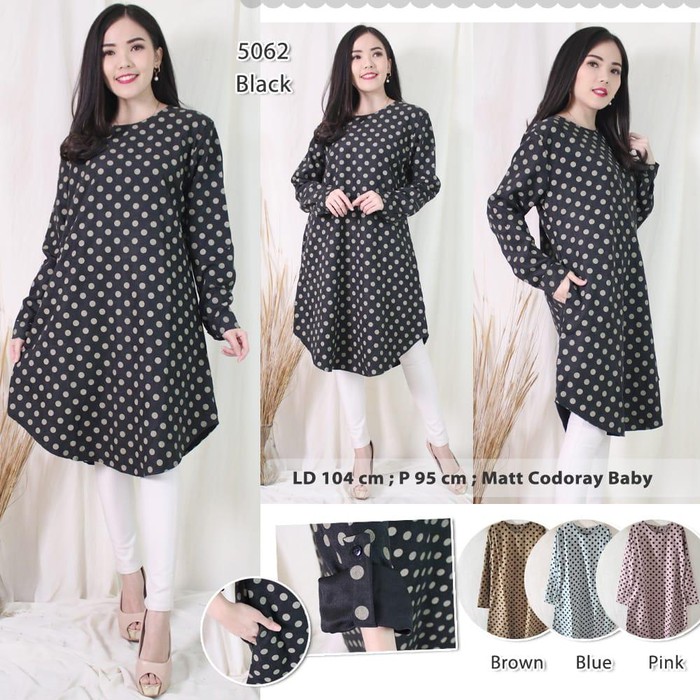 Tunik Polkadot Import / Baju Tunik Wanita / Tunik Wanita / Tunik Polka - Hitam Murah