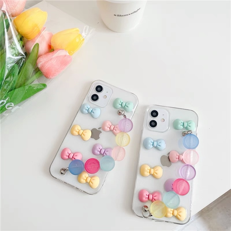 Transparan Colorful Bow Softcase iphone 7/8+ XS XS Max XR 11 Pro Max 12 Pro Max