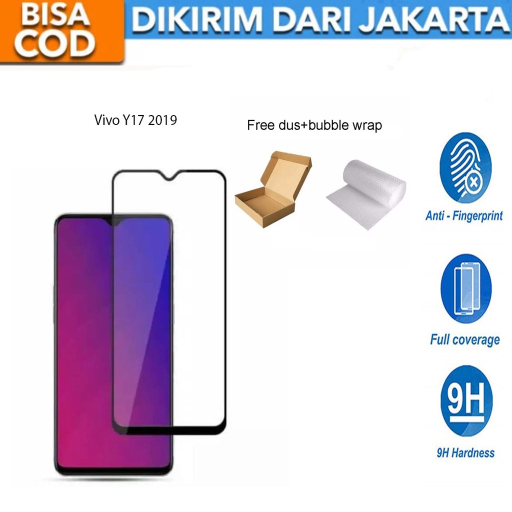 Vivo Y17 2019 Full Cover / Full Screen Tempered Glass Screen Protector Anti Gores