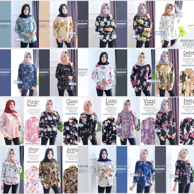 Kemeja motif wanita murah lengan panjang blouse monalisa 