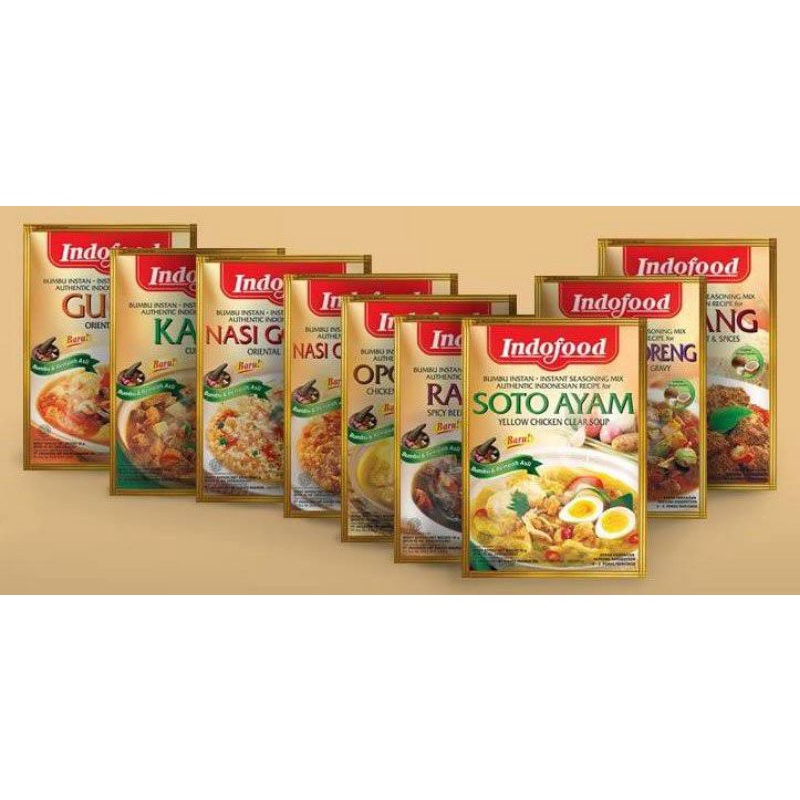 

Indofood bumbu instan rendang / opor ayam / kare / soto ayam / gulai / rawon