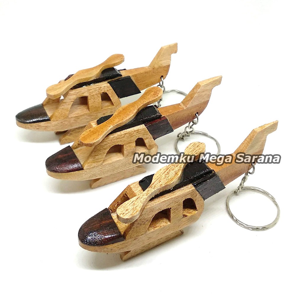 Souvenir Gantungan Kunci Pesawat Helikopter Kayu - Isi 10pcs