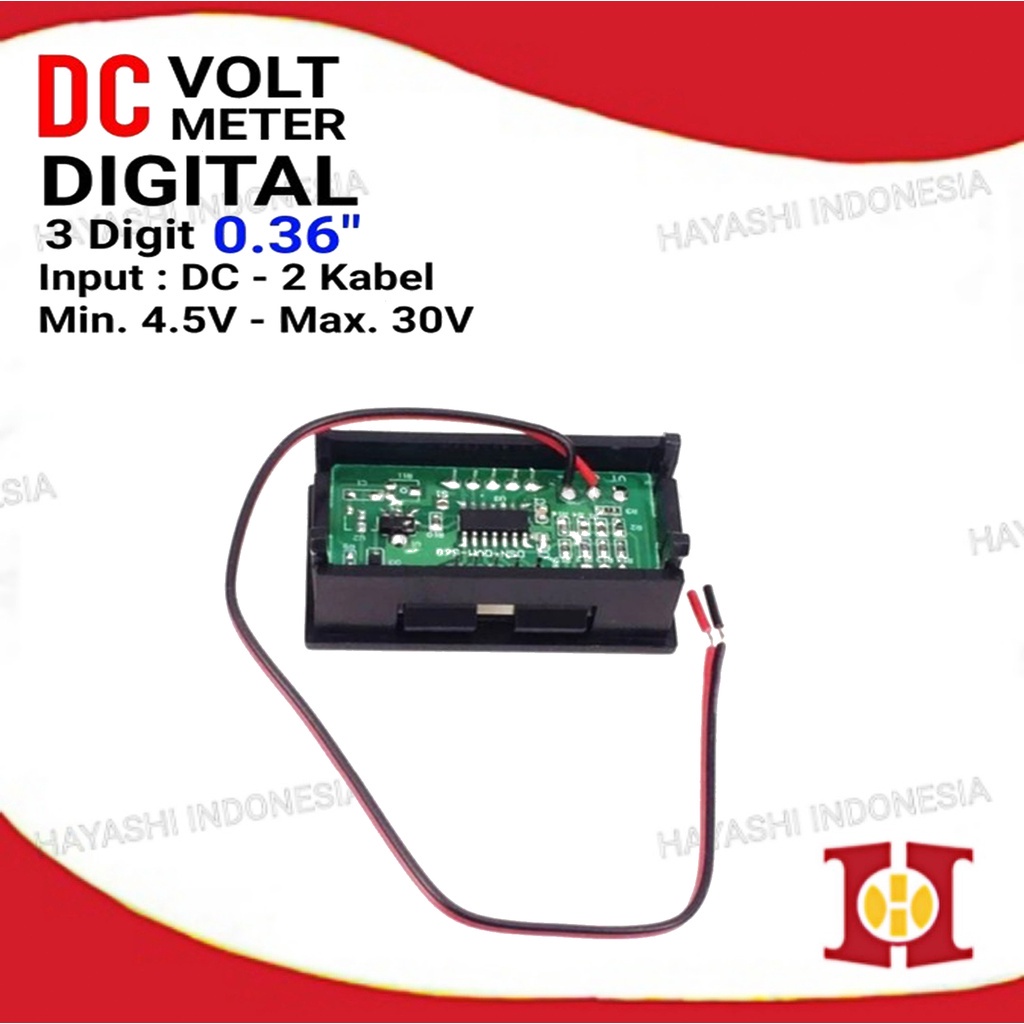 Volt Meter DC 4.5 - 30V Digital Voltmeter 0.36&quot; Dengan Frame 2 Kabel