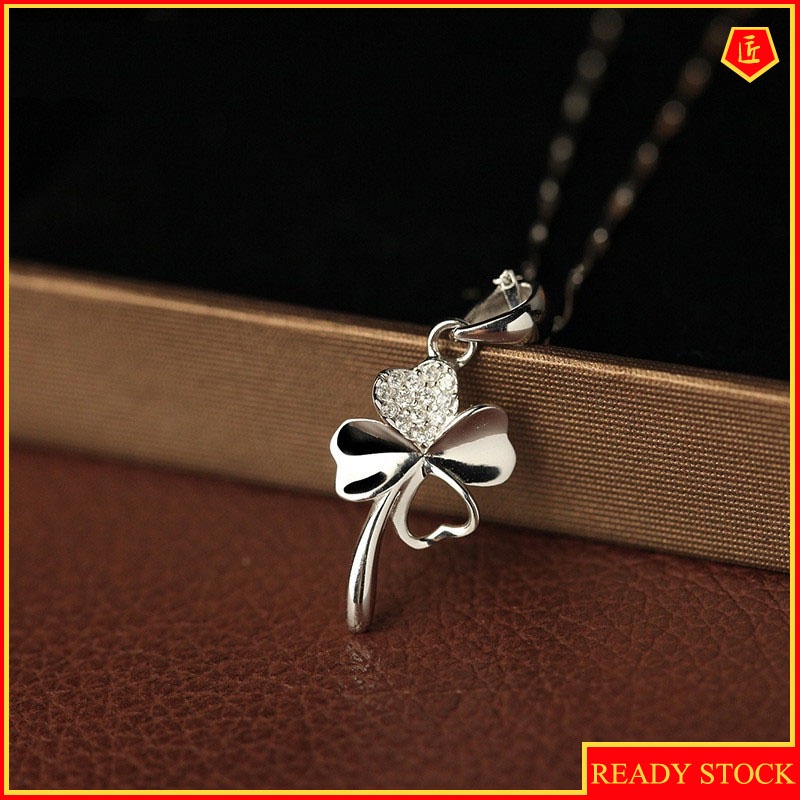 [Ready Stock]Fashion Silver Plated Short Necklace Simple Four-Leaf Clover Pendant