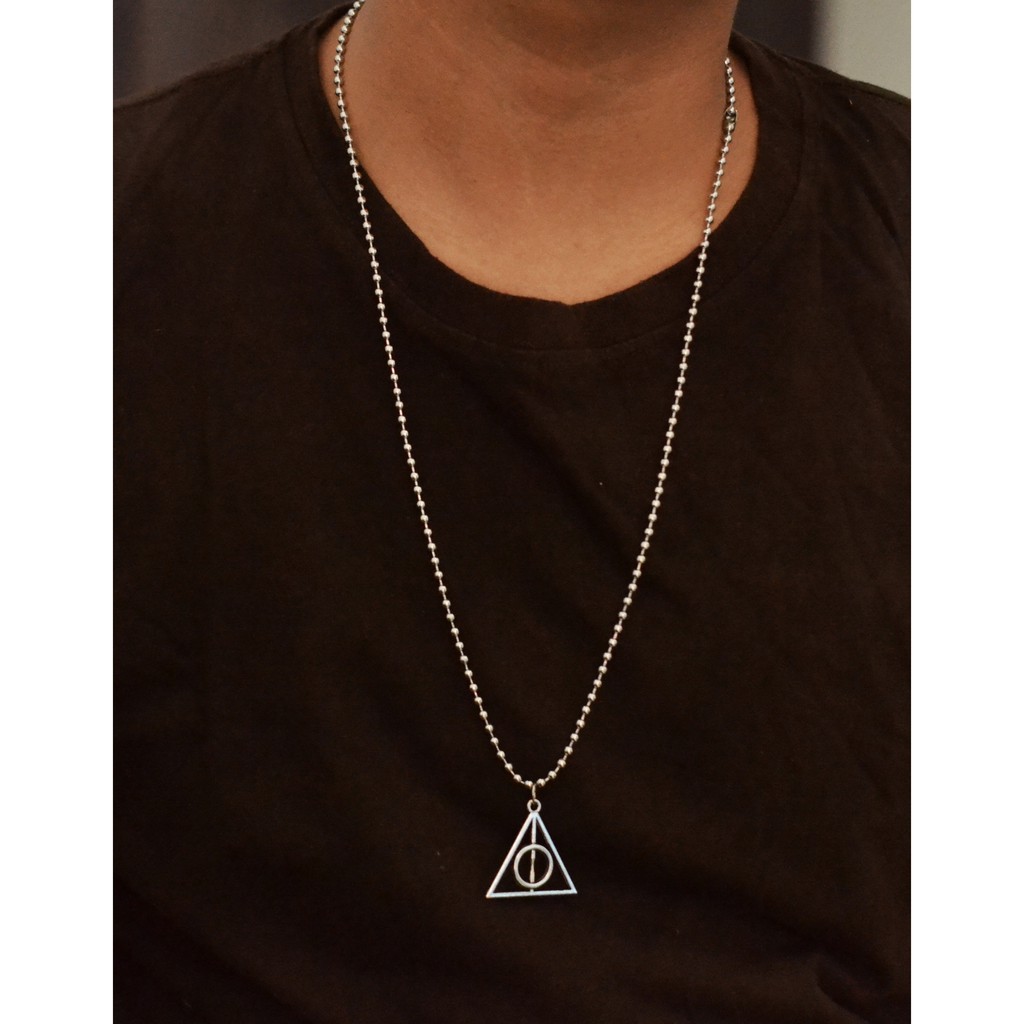 Kalung Titanium Pria Rantai Keren Segitiga Silver Premium