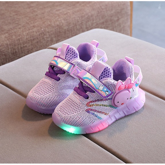 Qeede_Store Sepatu KANINA  Sneakers Anak Perempuan Import Lampu LED Size 21-30