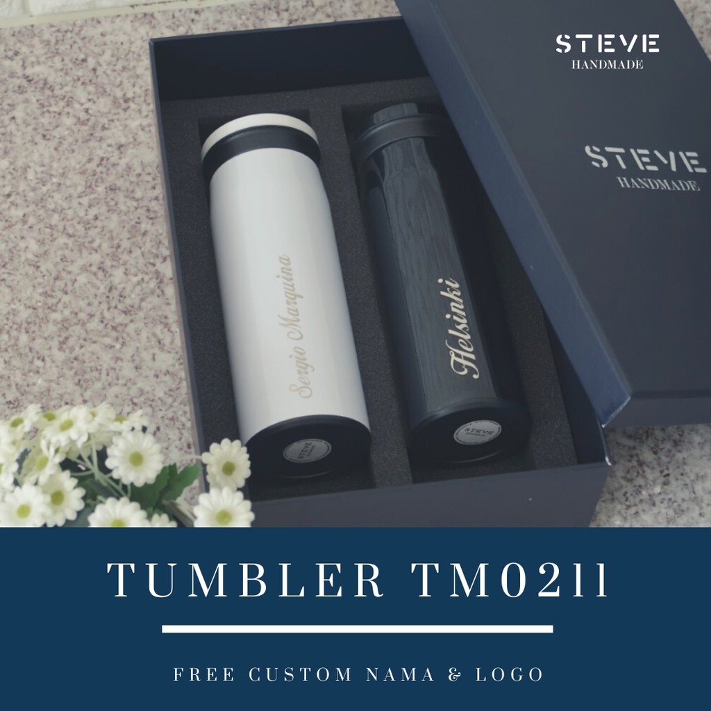 Botol minum stainless termos vacuum tumbler travel mug TM0211 Black custom Tahan Panas dan Dingin