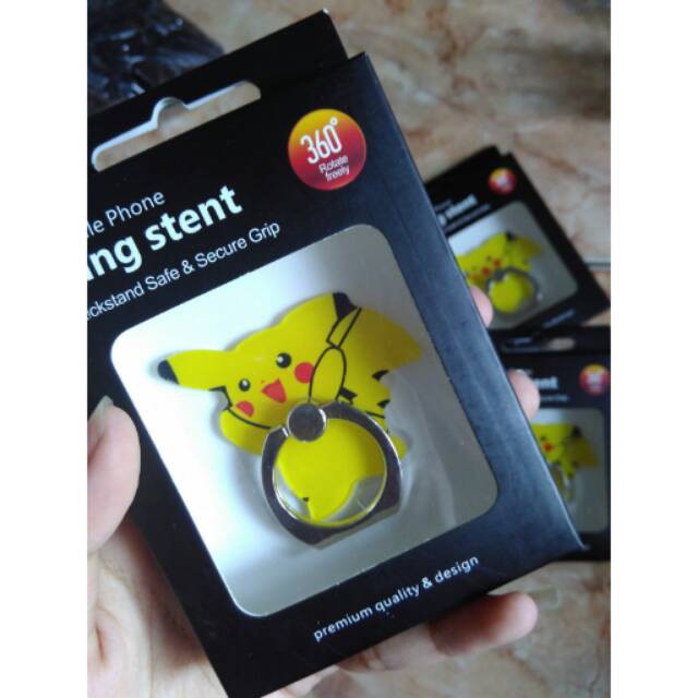 iring pikachu pokemon ring stand hp holder universal cincin 360 rotate