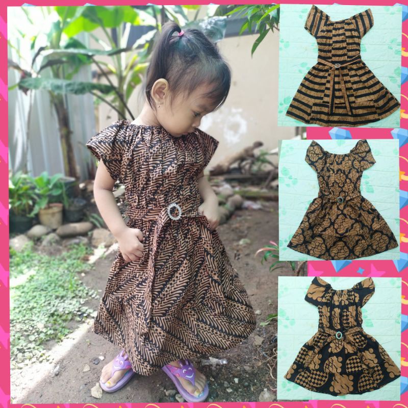 DRESS ANAK BATIK KERUT TALI SAMPING USIA 4-6 TAHUN