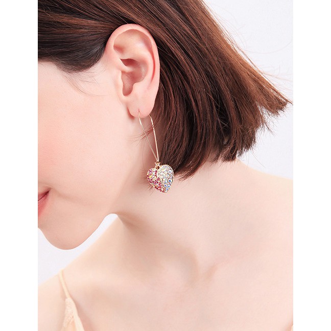 LRC Anting Tusuk Fashion Gold Heart-shaped Diamond Earrings F53442