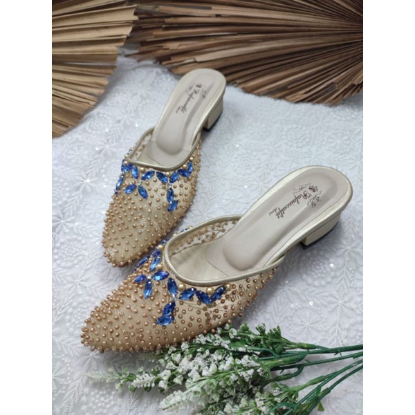 sepatu wanita cantik diamont gold tinggi 3cm tahu