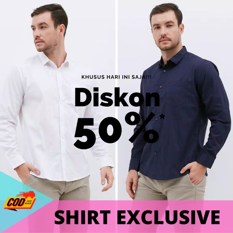 Kemeja Polos Lengan Pendek Pria Putih Merah Maron Hitam Navy Biru Dongker Kerah Shanghai Ciangi Slim