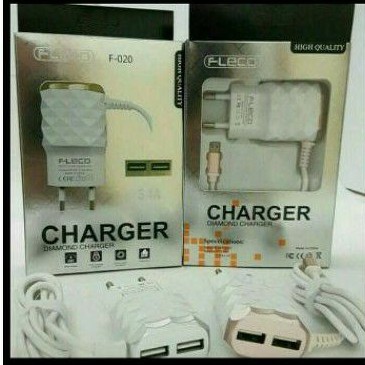 Charger Adaptor FLECO F-020 Diamond 2 output usb + kabel fast charging Cas kabel Micro Original