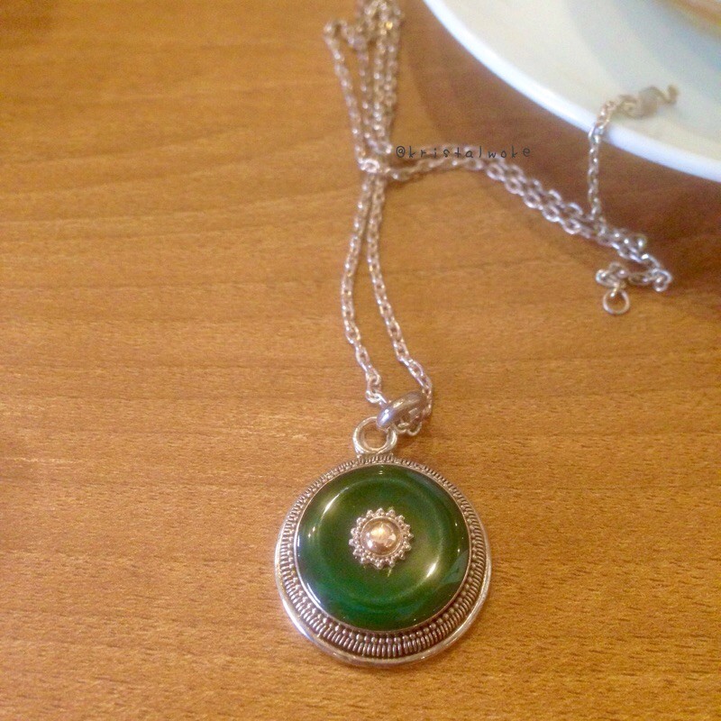 green agate liontin perak