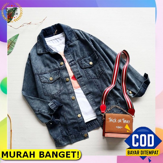 Jaket Jeans Crop Via / Jaket Jeans Crop Sobek Ripped / Jaket Jeans Tebal Motif Sobek / Jaket Jeans C