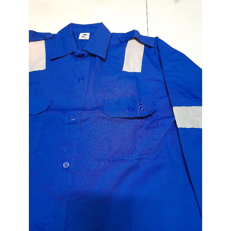 BAJU SERAGAM KERJA PROYEK BAJU DRILL BIRU BCA / Baju safety drill biru BCA